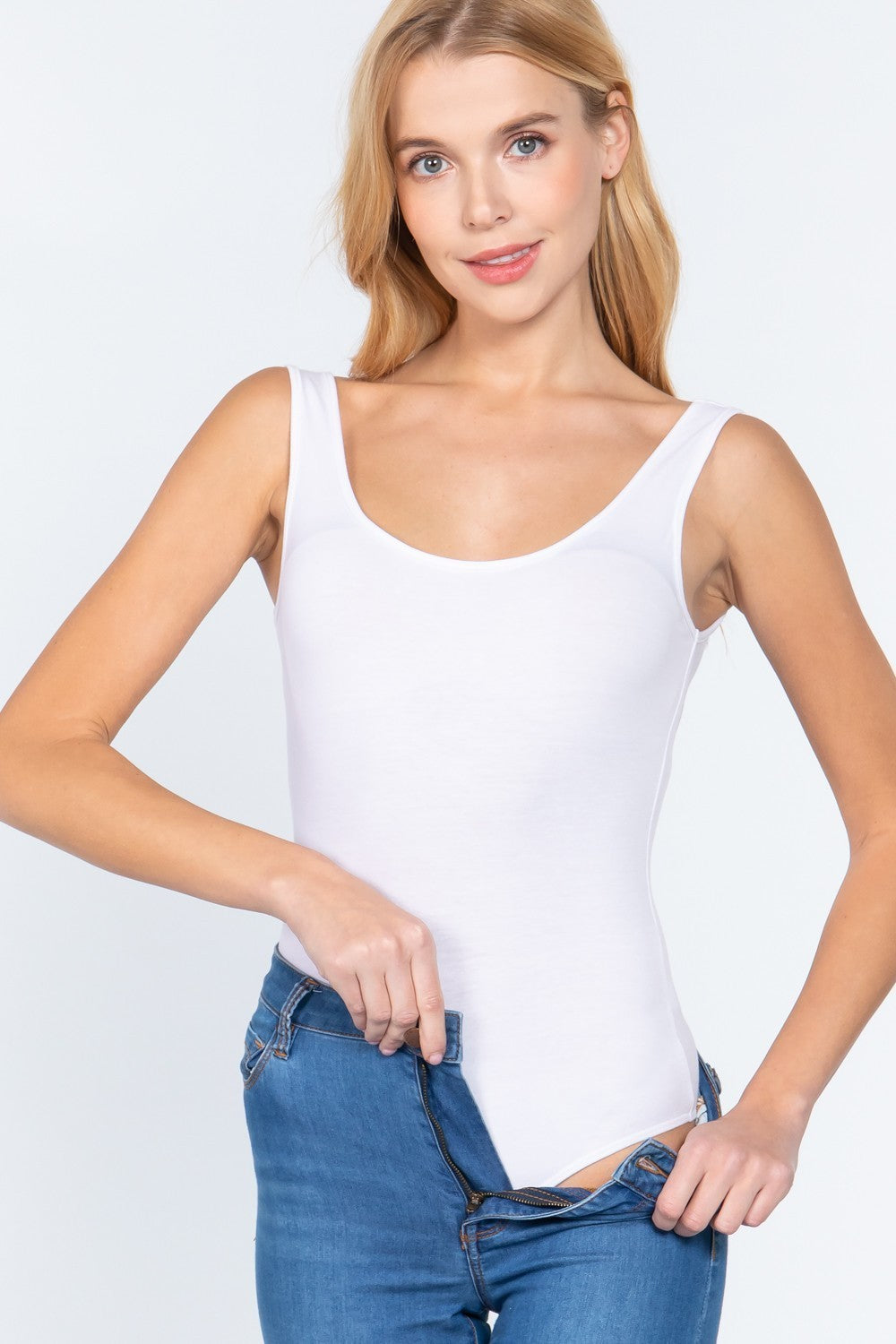 Sleeveless Double Scoop Neck Cotton Spandex Jersey