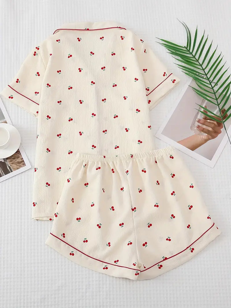 Cherry Print Pajama Short Set