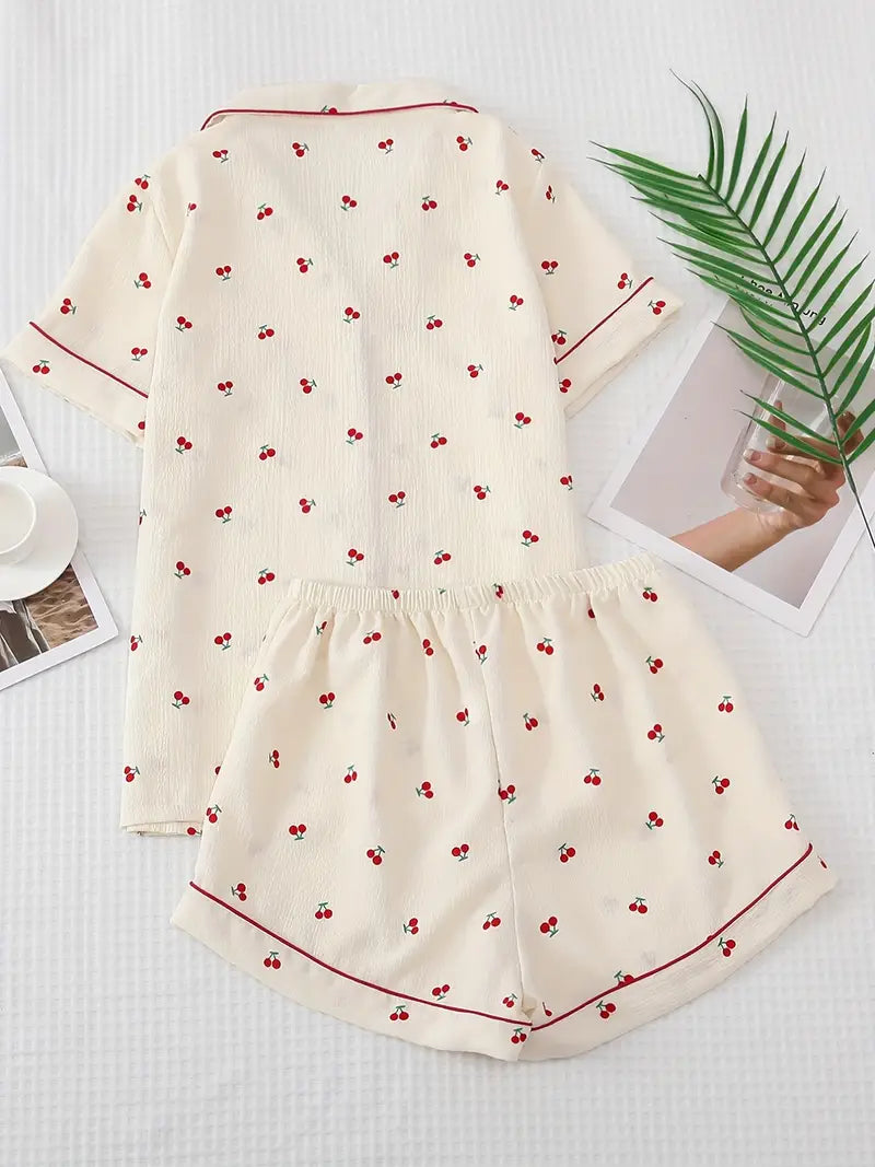 Cherry Print Pajama Short Set
