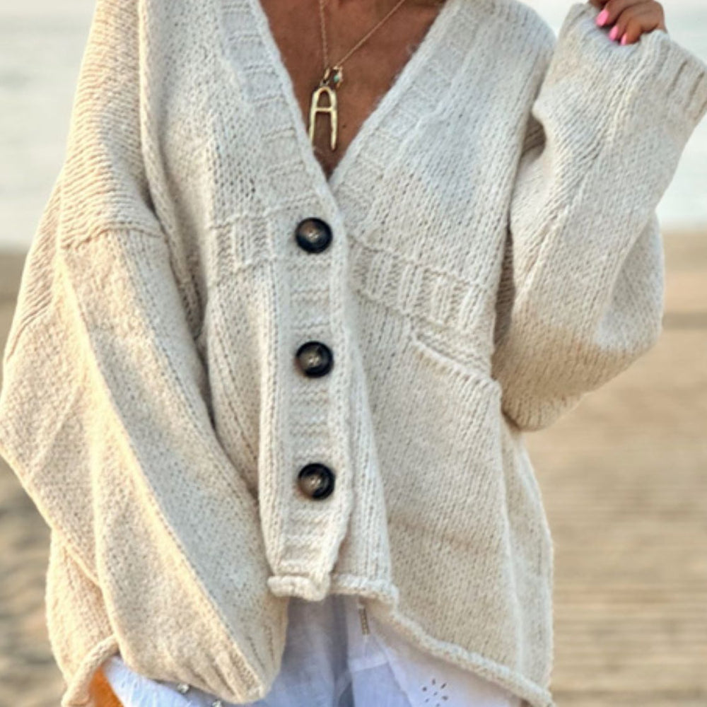 Pocketed V Neck Button Up Cardigan