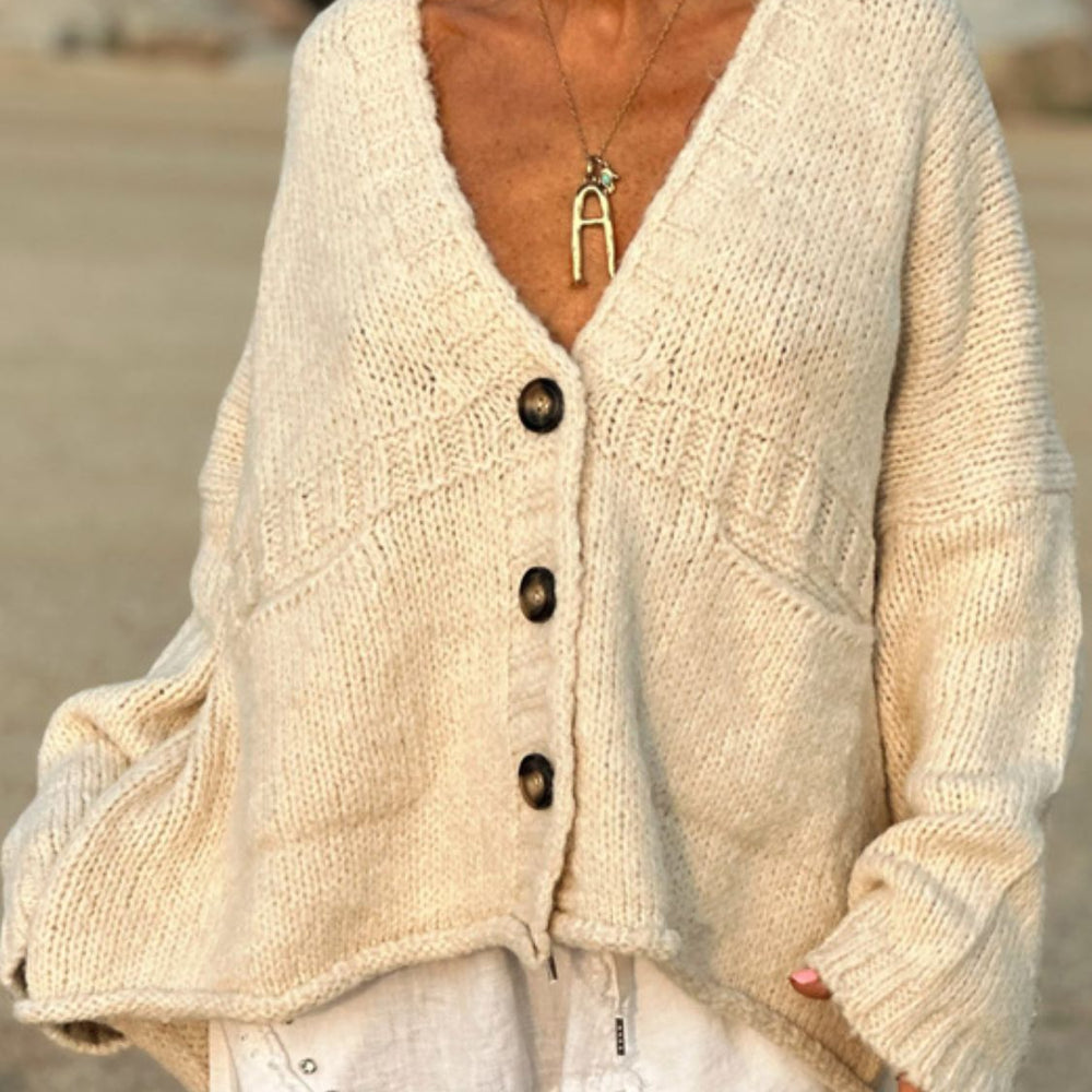 Pocketed V Neck Button Up Cardigan