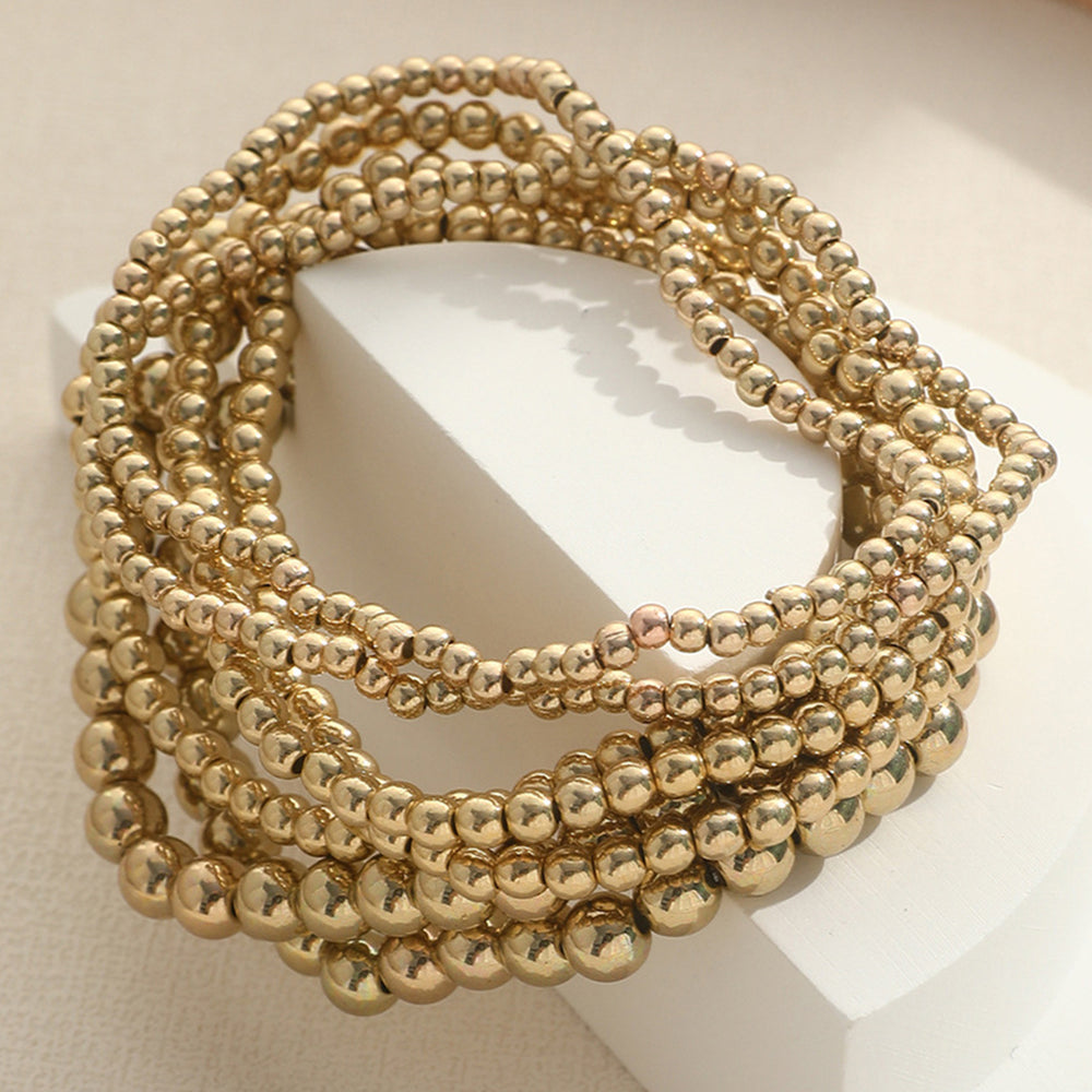 Gold 7pcs/Set Minimalist Plated Beaded Luxury Bracelet Set