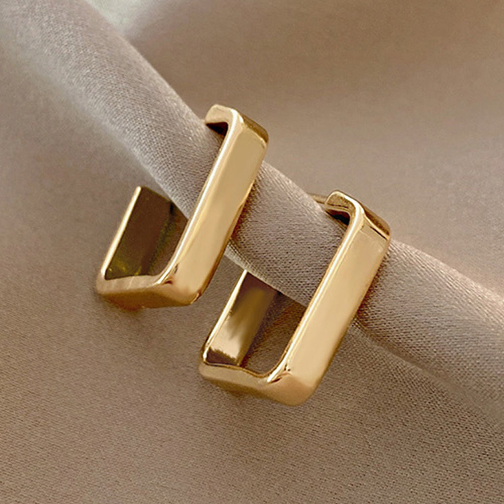 Gold Square Hook Plated Alloy Stud Earrings