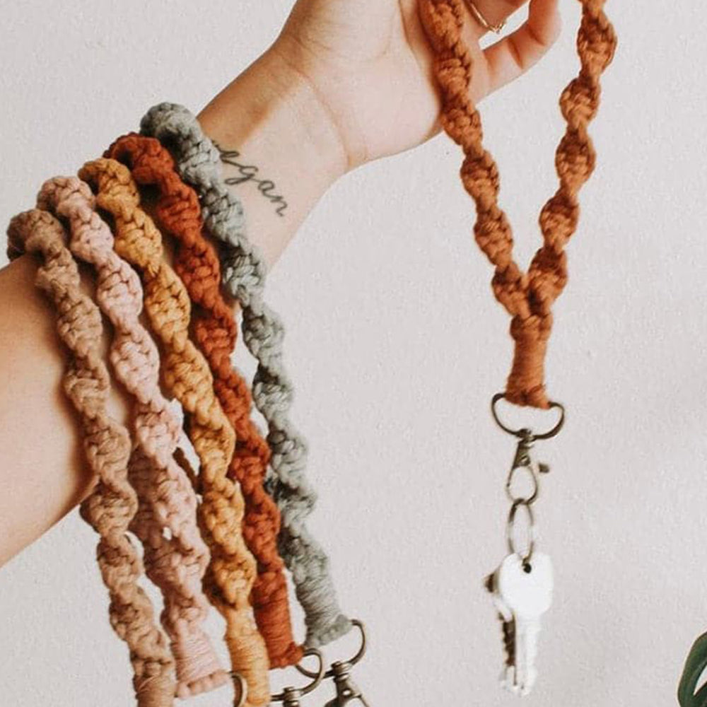 Khaki Twist Braided Wristlet Keychain