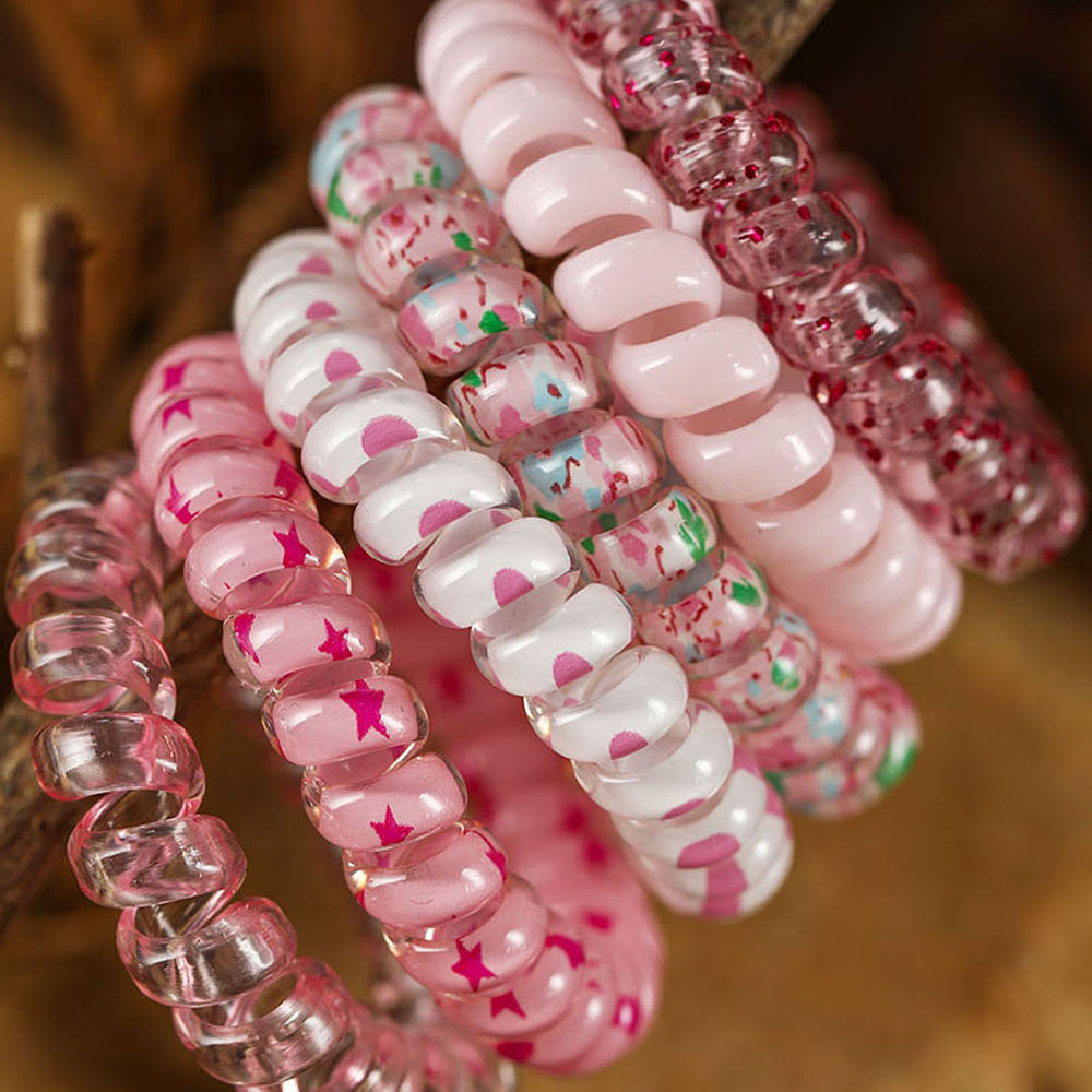 Pink Cute Gradient Starry Dotty Phone Cord Scrunchie Set