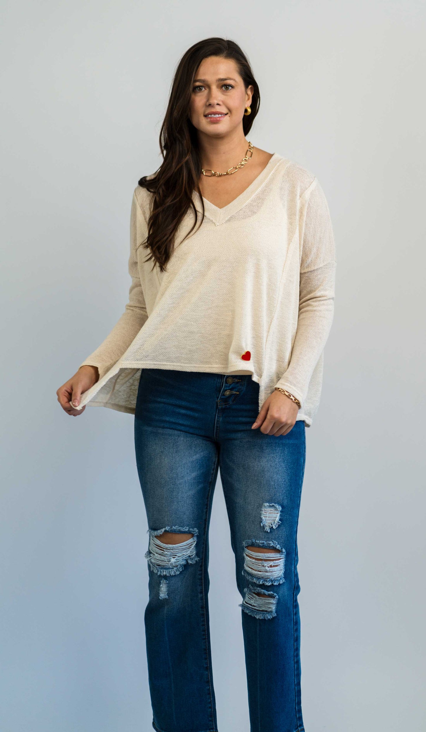 Dolman Sleeves Reverse Stitch Knit Top