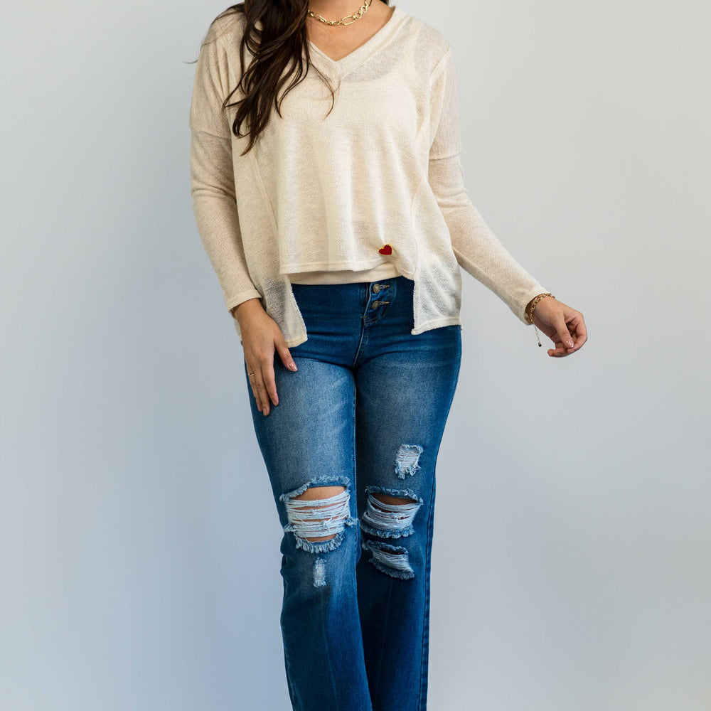 Dolman Sleeves Reverse Stitch Knit Top