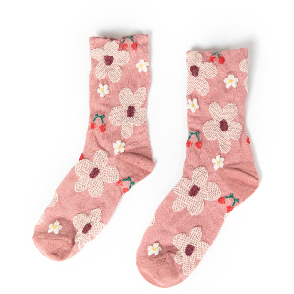 Floral Printed Texture Crew Socks