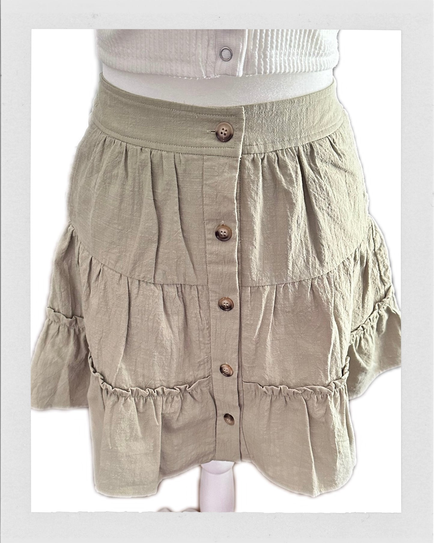 Sage Button Mini Skirt