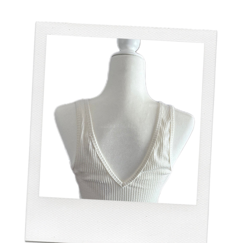 White Ribbed Short Tank Top