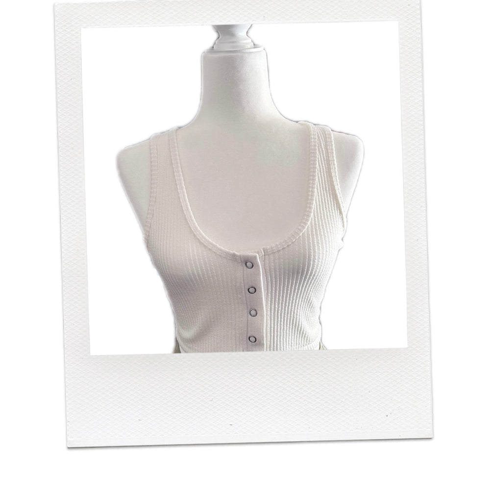White Ribbed Short Tank Top
