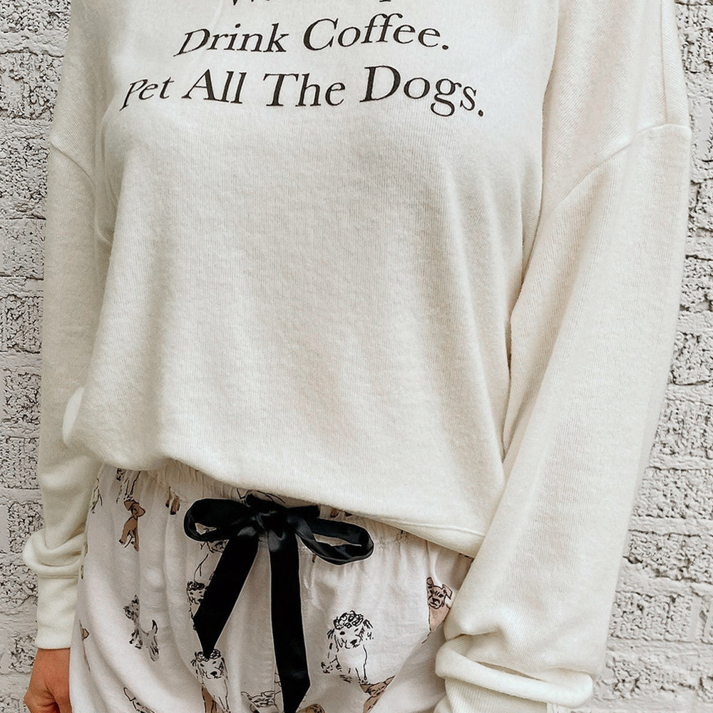White Long Sleeve Letters Pullover and Animal Shorts Lounge Set