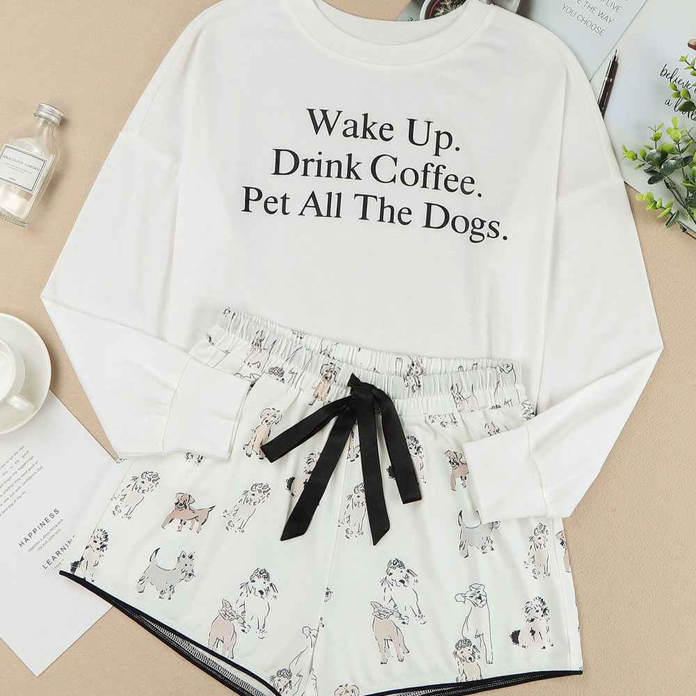 
                      
                        White Long Sleeve Letters Pullover and Animal Shorts Lounge Set
                      
                    
