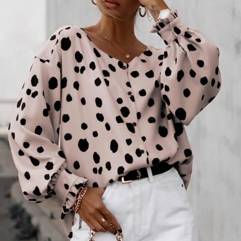 Pink Button Frill Cuffs Oversize Puff Sleeve Blouse