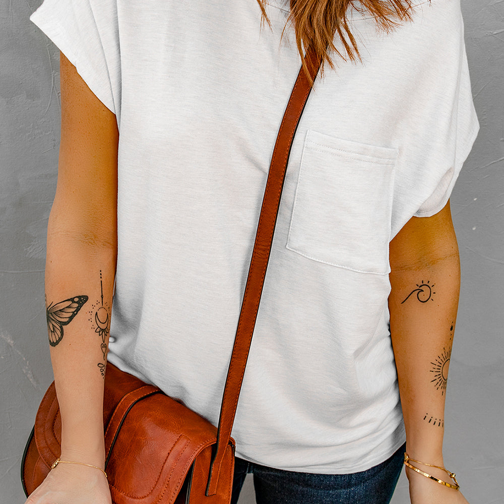 
                      
                        White Pocketed Tee with Side Slits
                      
                    