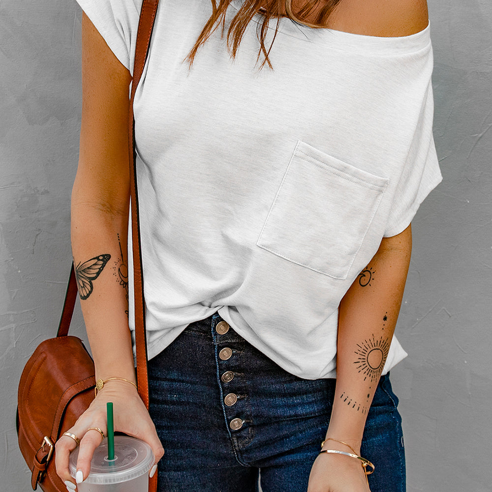 
                      
                        White Pocketed Tee with Side Slits
                      
                    