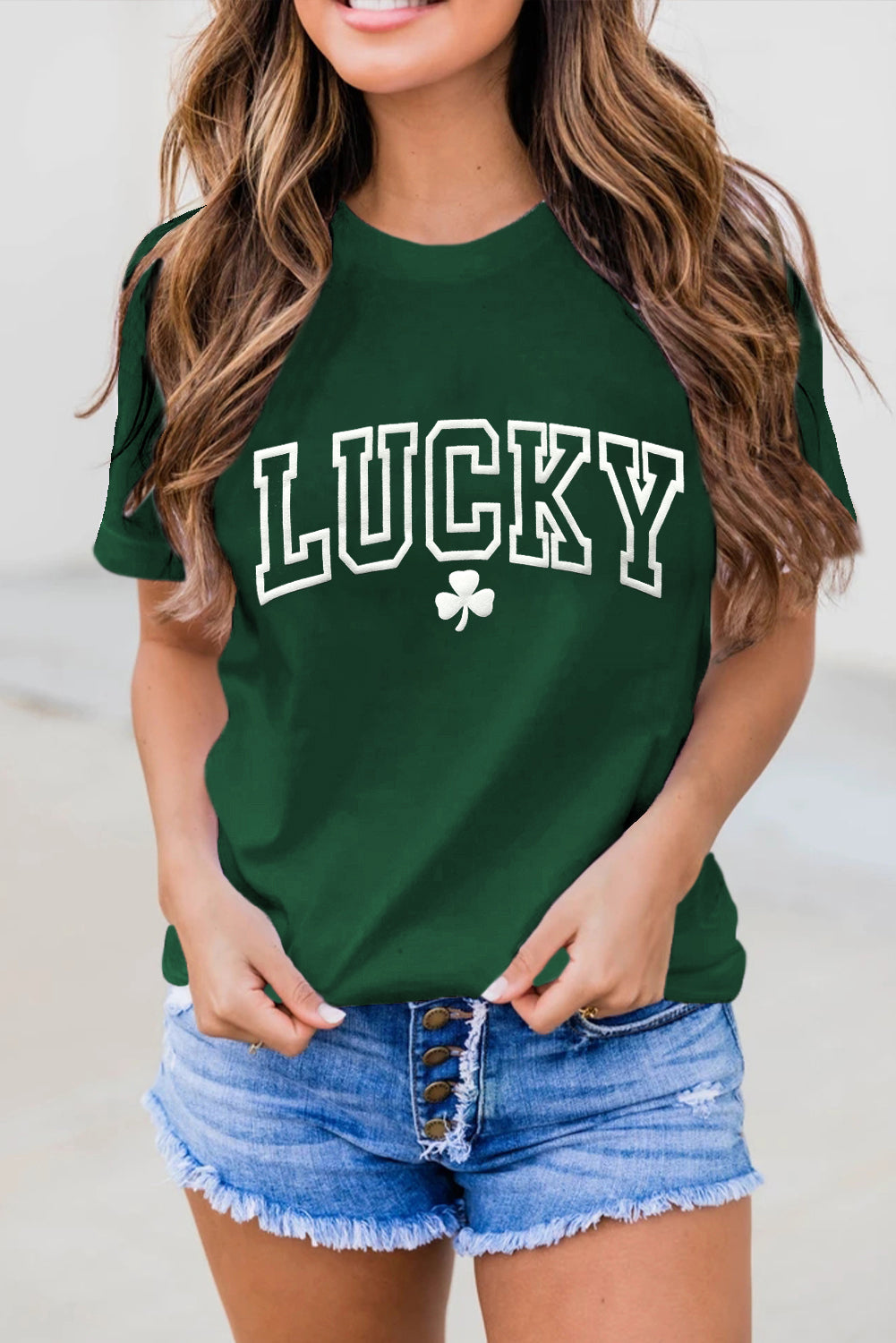 Green LUCKY Puff Print T Shirt