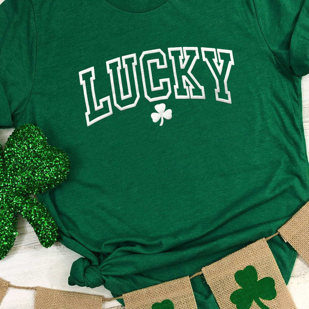 Green LUCKY Puff Print T Shirt