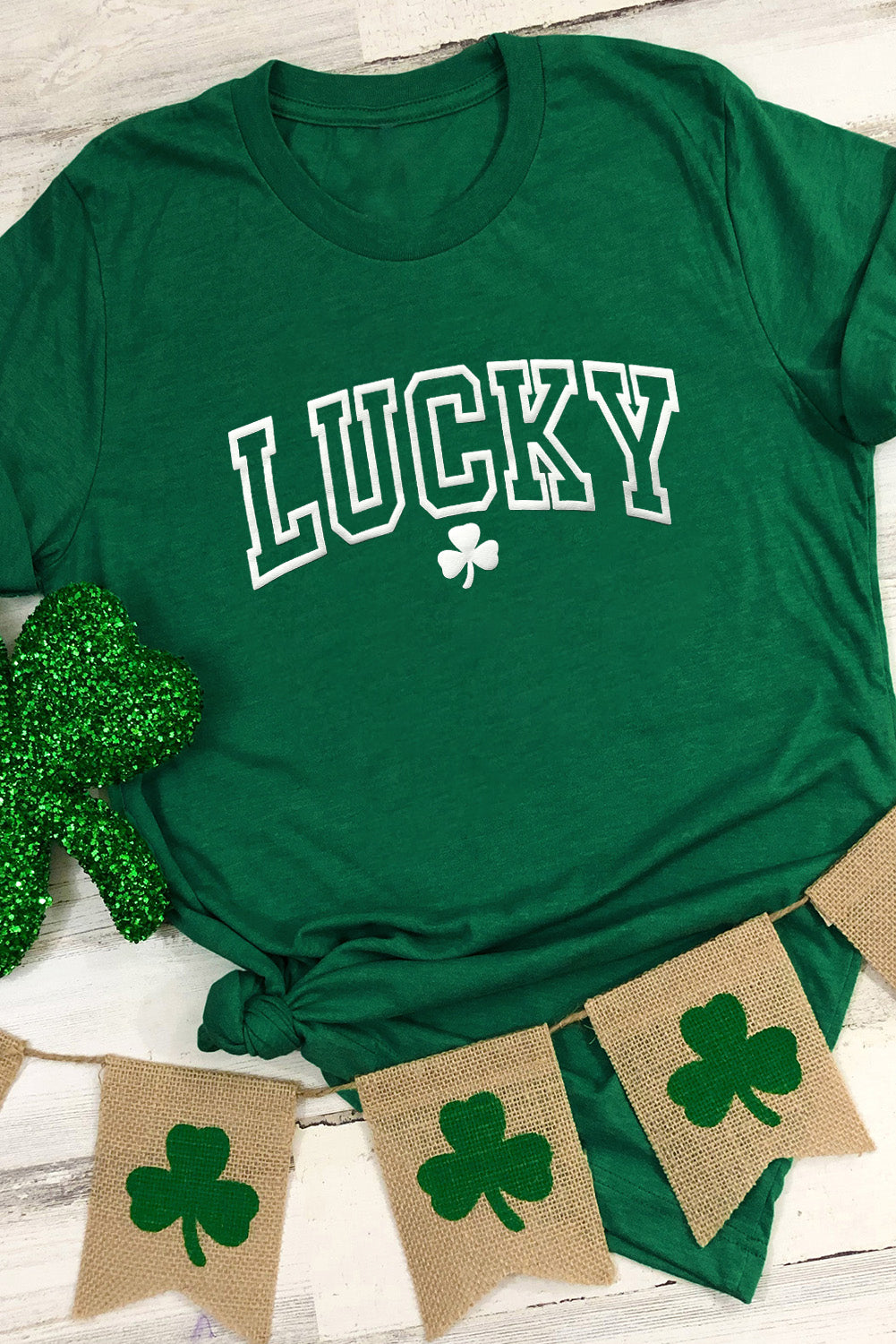 Green LUCKY Puff Print T Shirt