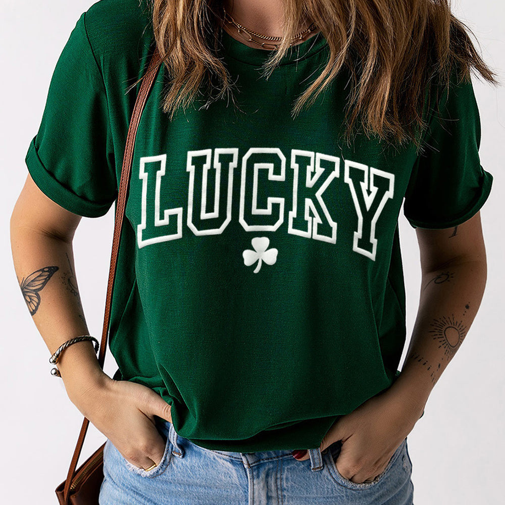 
                      
                        Green LUCKY Puff Print T Shirt
                      
                    