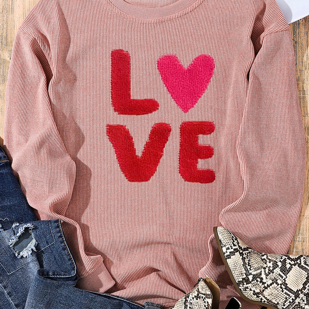 
                      
                        Pink LOVE Chenille Embroidered Corded Sweatshirt
                      
                    