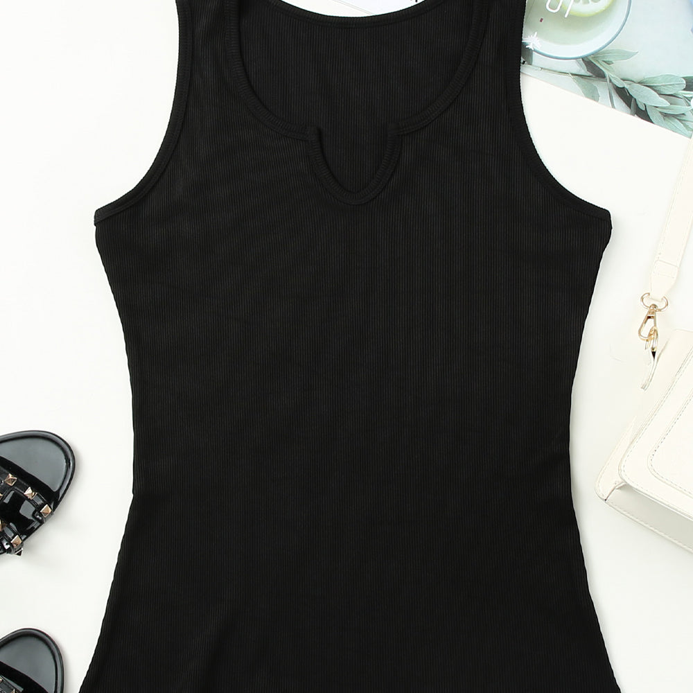 
                      
                        Black Split Neck Ribbed Knit Tank Top
                      
                    
