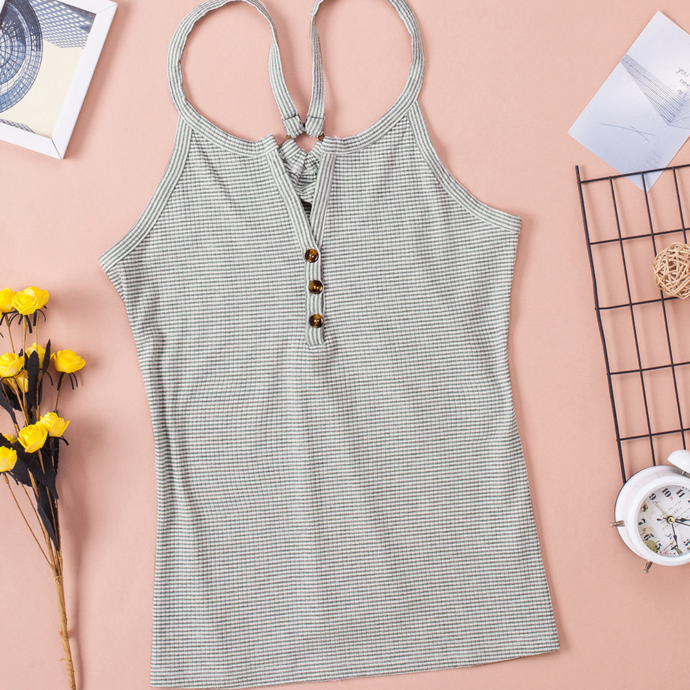 
                      
                        White Striped Henley Tank Top
                      
                    