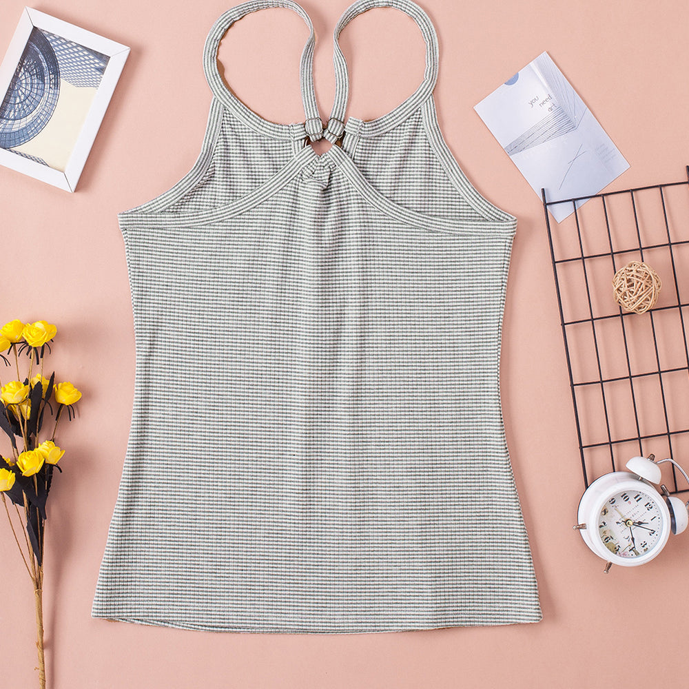
                      
                        White Striped Henley Tank Top
                      
                    
