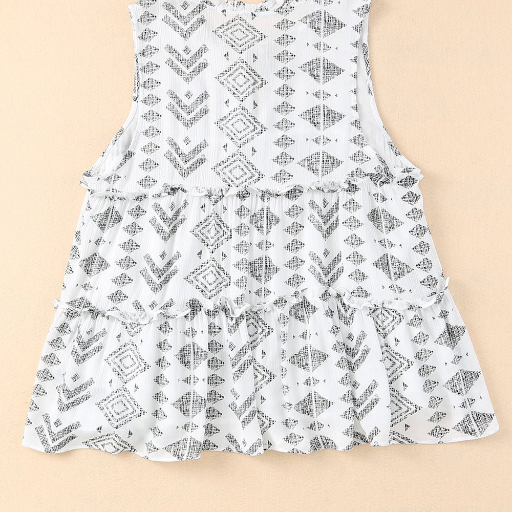 
                      
                        White Tribal Geometric Print Tiered Frilled V Neck Tank Top
                      
                    