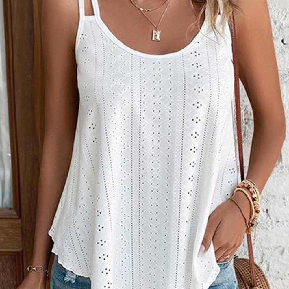 White Eyelet Strappy Scoop Neck Tank Top