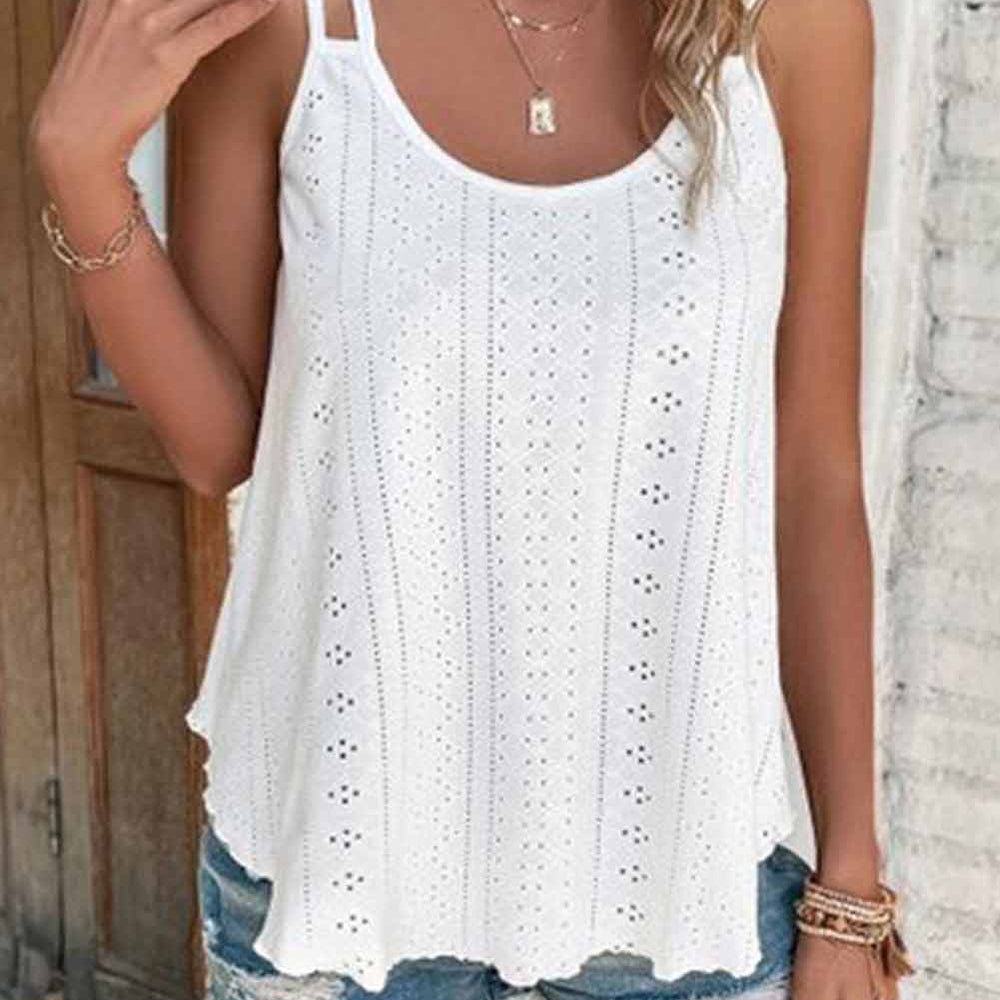 White Eyelet Strappy Scoop Neck Tank Top