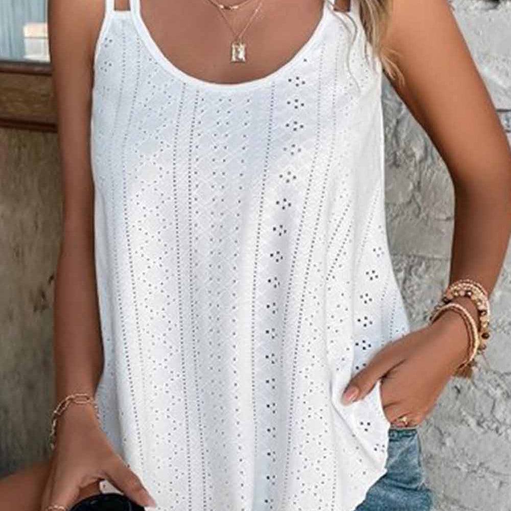 
                      
                        White Eyelet Strappy Scoop Neck Tank Top
                      
                    