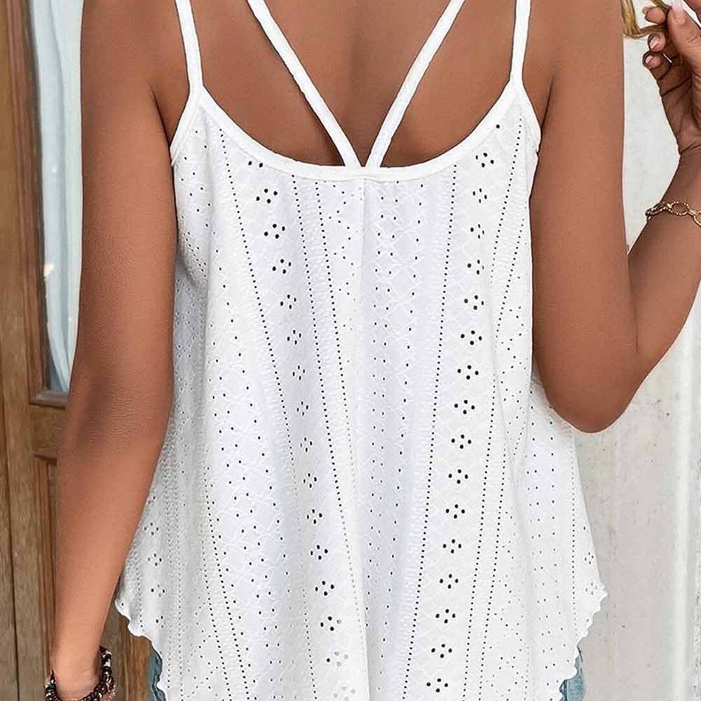 
                      
                        White Eyelet Strappy Scoop Neck Tank Top
                      
                    