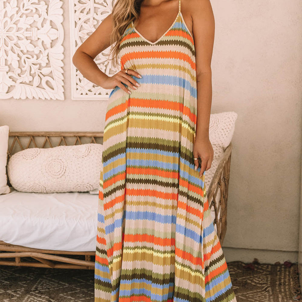 
                      
                        Stripe Tie Straps Loose V Neck Maxi Dress
                      
                    
