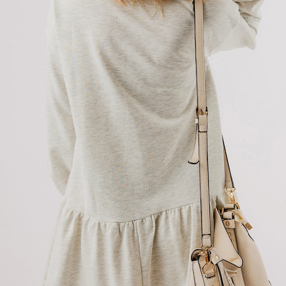 White Solid Color Puff Sleeve Ruffle Hem Mini Dress