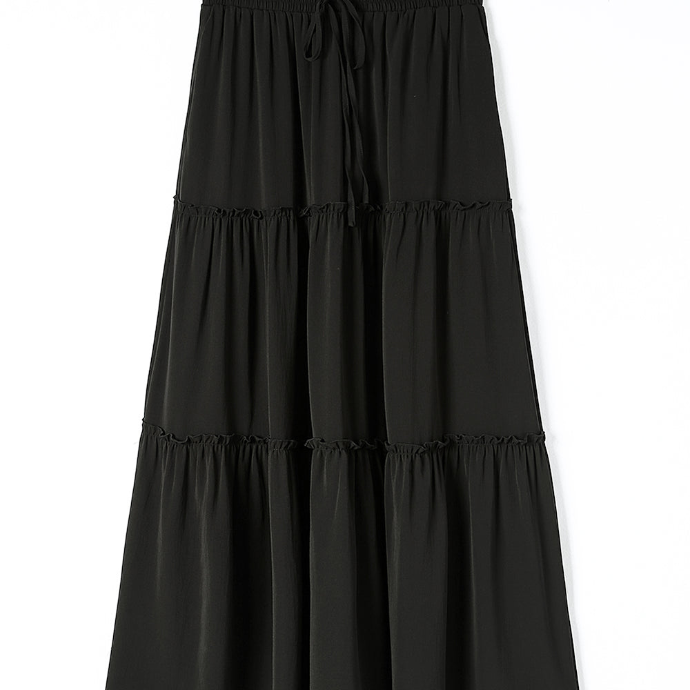 
                      
                        Black Frill Tiered Drawstring Waist Maxi Skirt
                      
                    