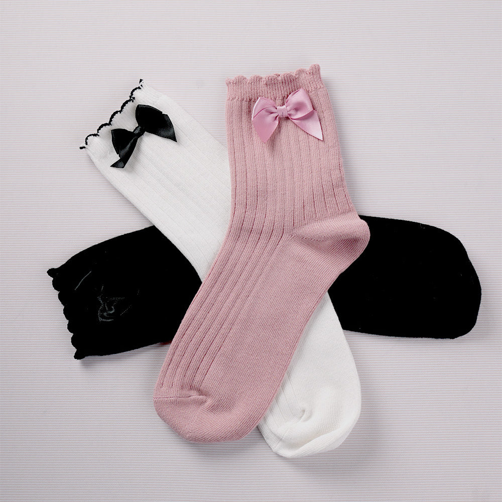 Side Bow Detail Ribbed Crew Socks