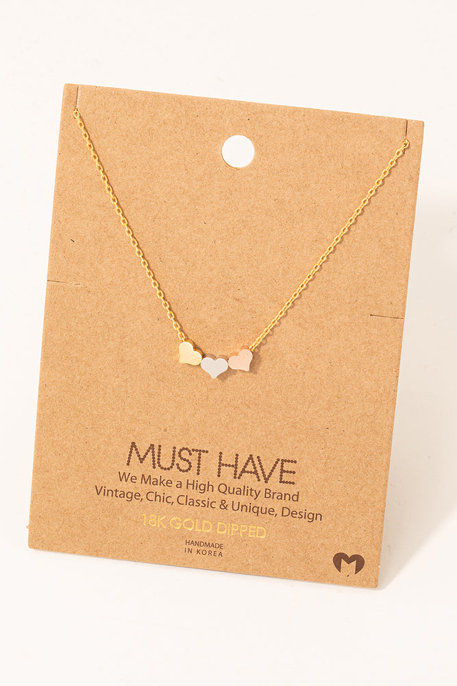 Three Tone Dainty Hearts Necklace