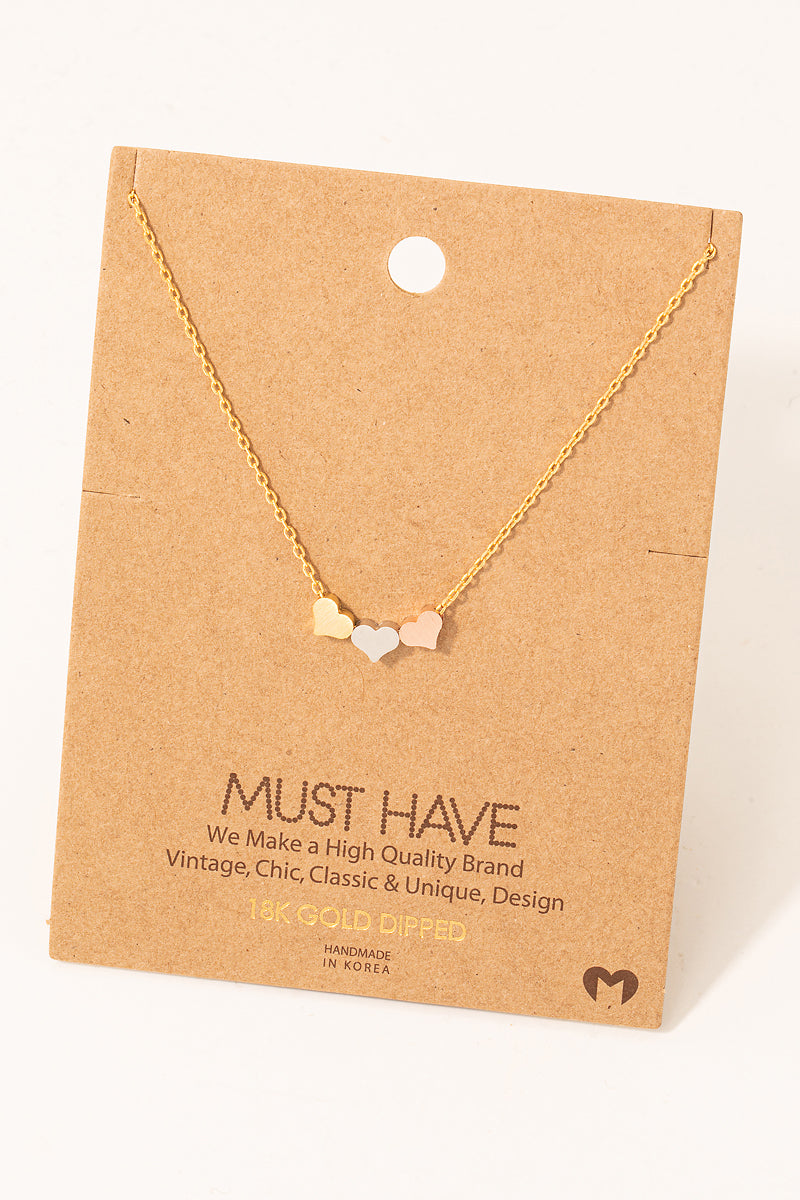 Three Tone Dainty Hearts Necklace