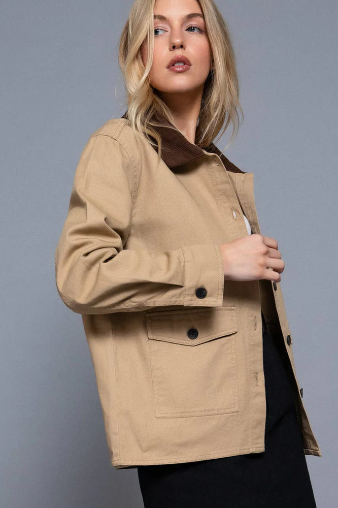 Corduroy Collar Cotton Twill Work Jacket