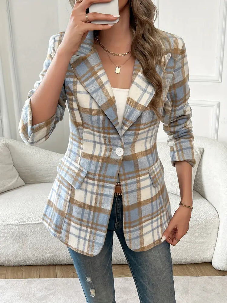 
                      
                        Plaid Button Front Lapel Blazer
                      
                    