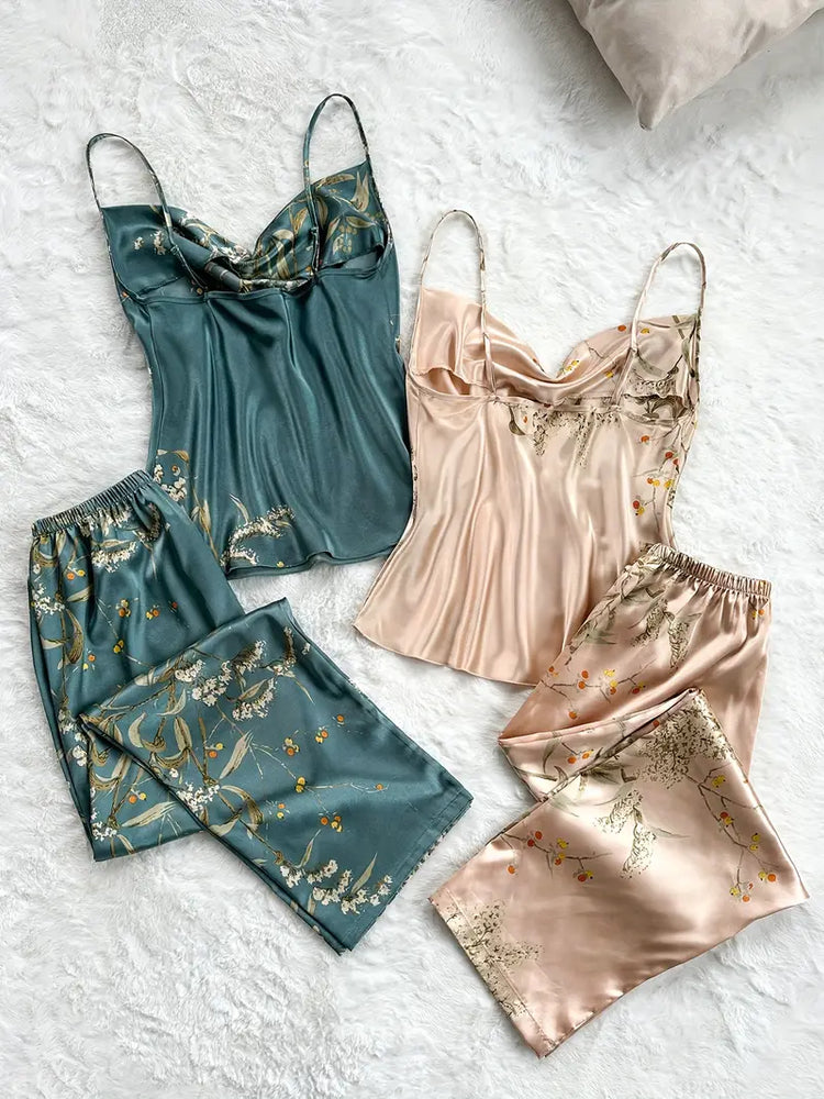 
                      
                        Floral Print Satin Pajamas
                      
                    