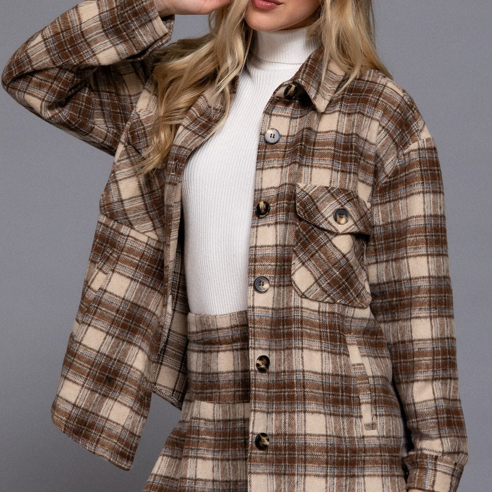 
                      
                        Long Sleeve Wool Blend Plaid Jacket
                      
                    