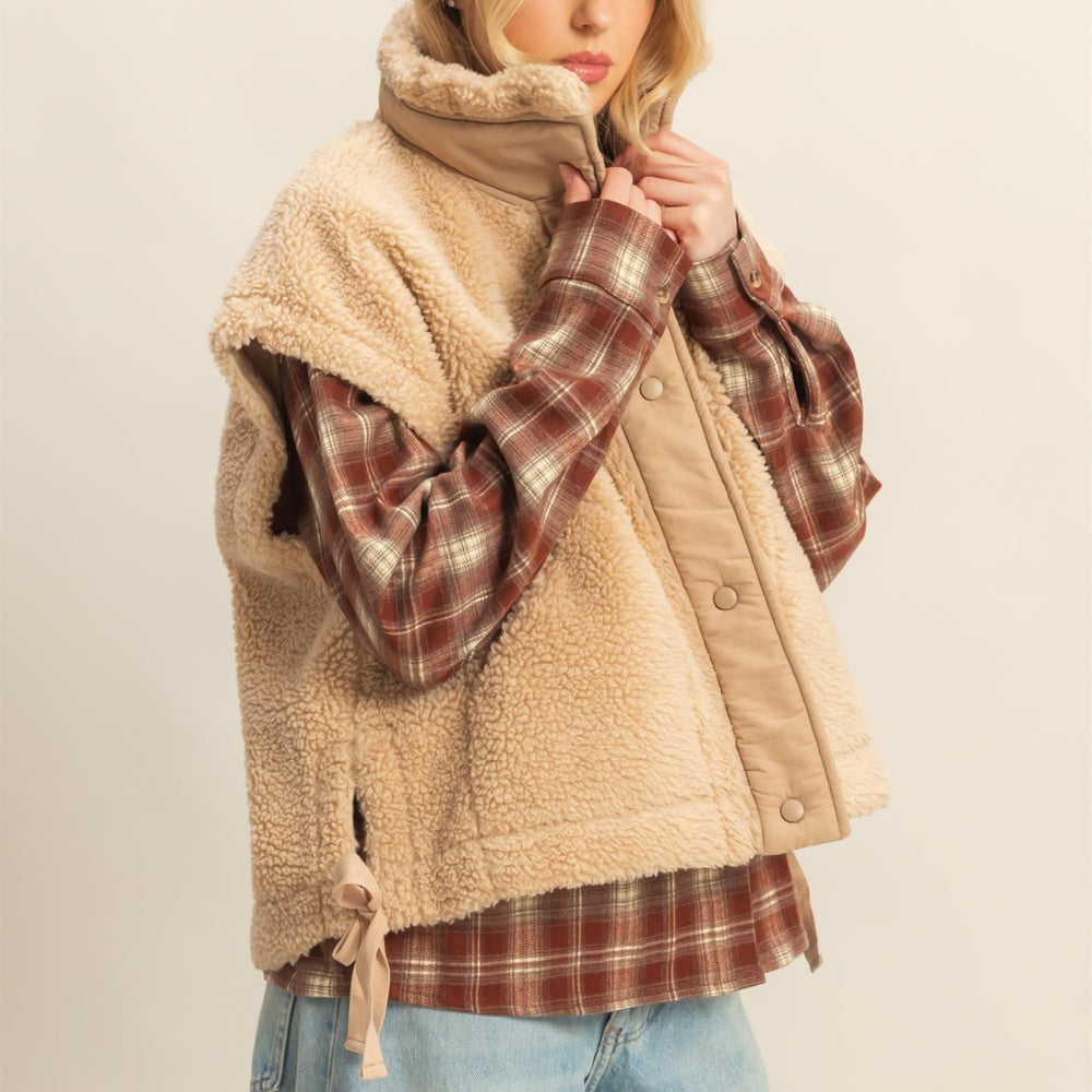 
                      
                        Cozy Sherpa Vest Jacket with tie up side details
                      
                    