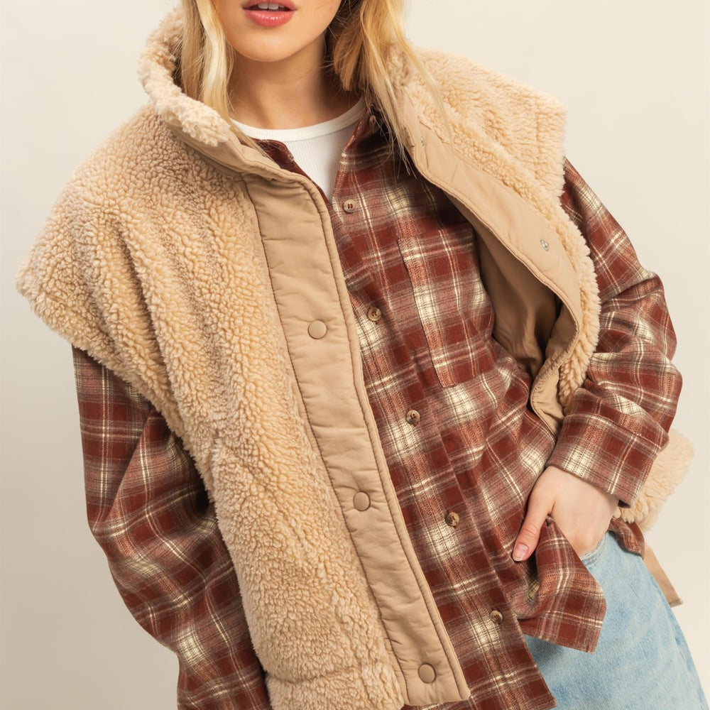 
                      
                        Cozy Sherpa Vest Jacket with tie up side details
                      
                    