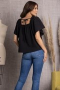 
                      
                        Black Solid Checker Flutter Flare Back Tie Top
                      
                    